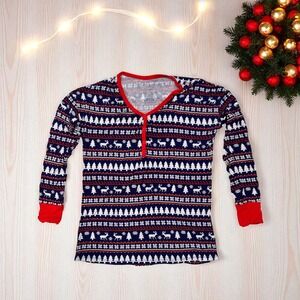 Little Bum Bums | Women's Deer Santa Holiday Bamboo Henley Pajama Top Size Small